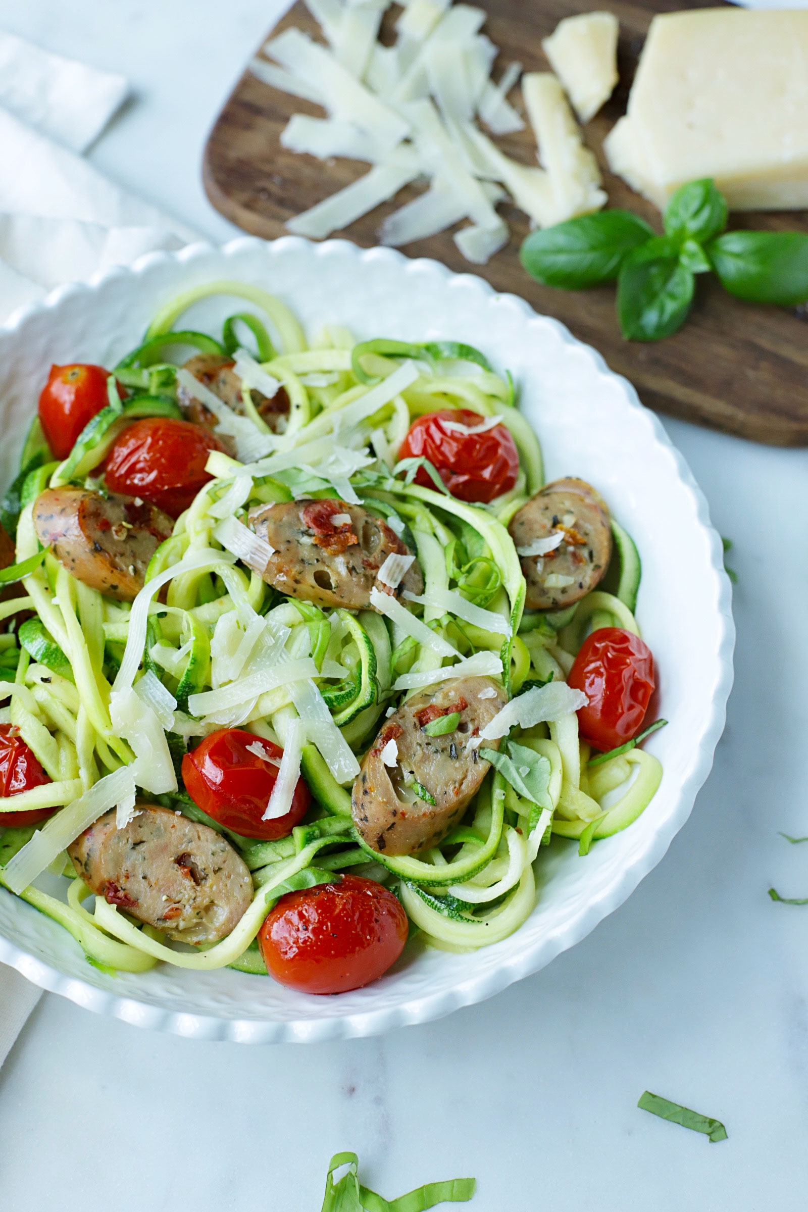 Caprese Zoodles with Chicken Sausage recipe image