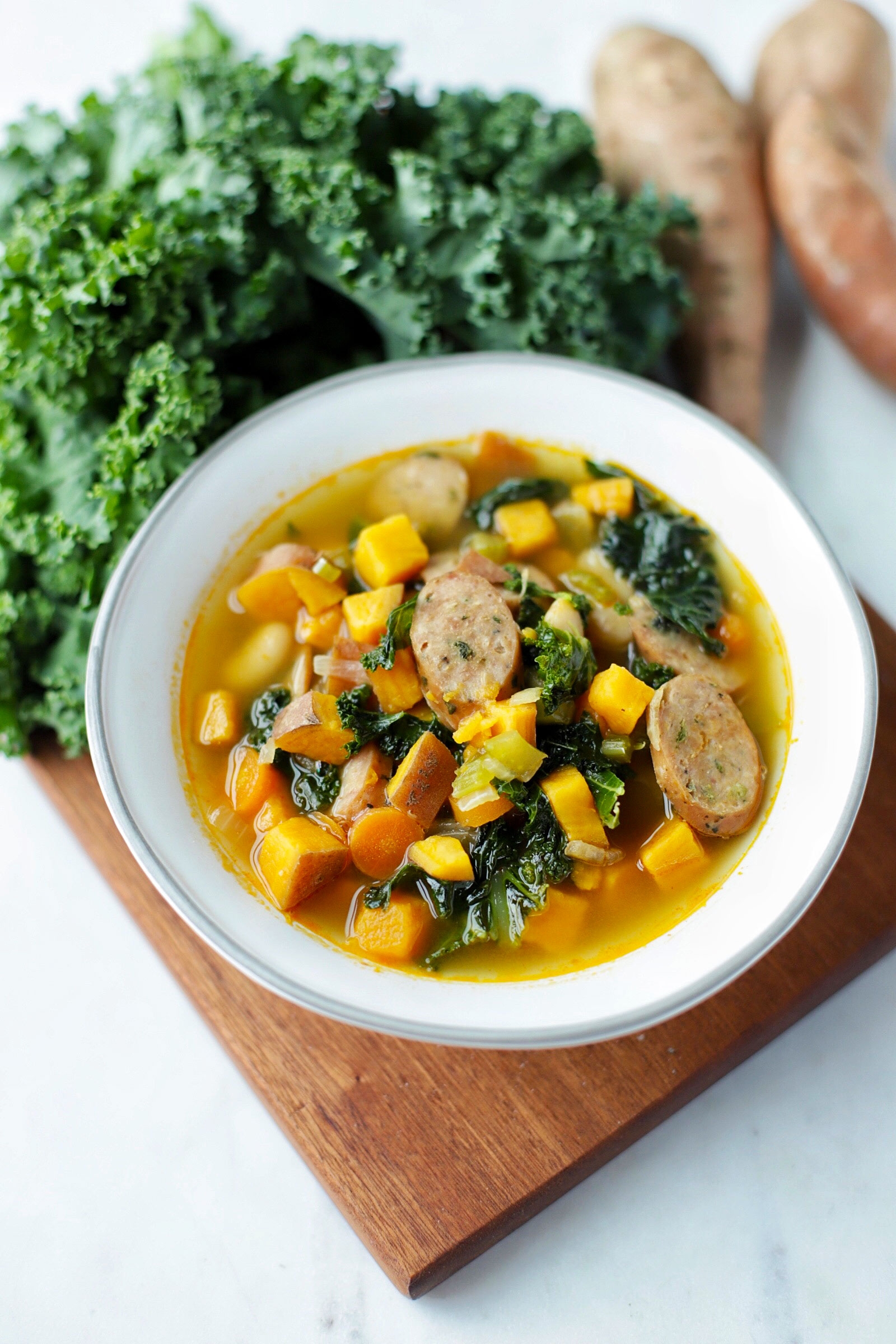 Kale, Sausage & Sweet Potato Soup recipe image