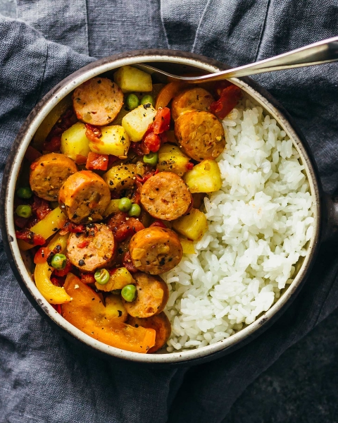 Aloha Sausage with Peppers & Rice recipe image