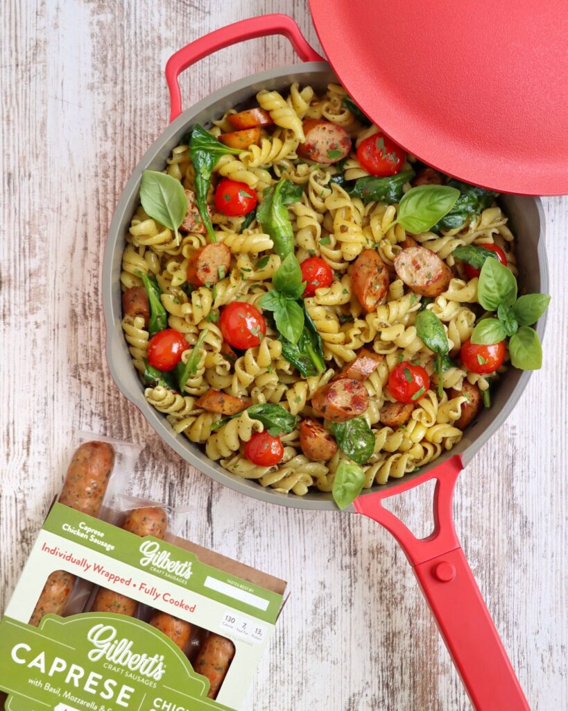 Caprese Pesto Pasta Skillet - Gilbert's Craft Sausages
