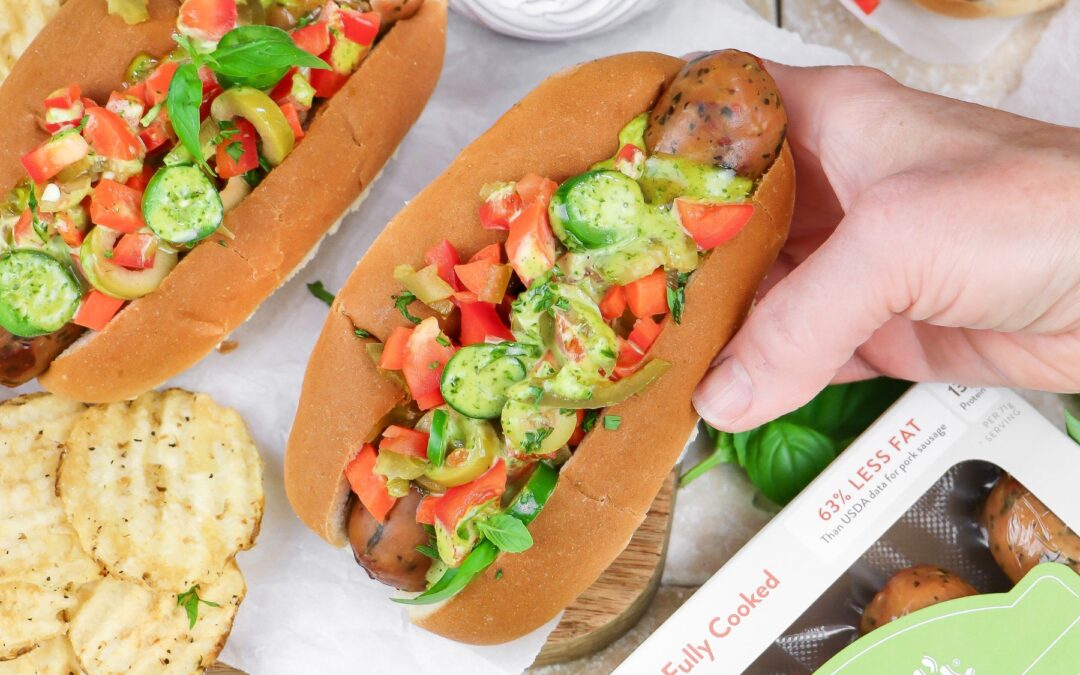 Caprese Chicken Sausages with Relish and Basil Aioli