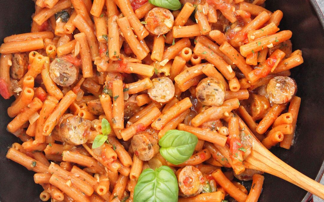Creamy Caprese Lentil Pasta