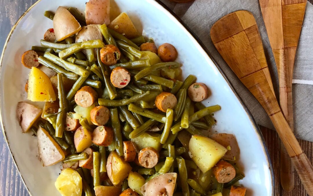 Slow Cooker Green Beans & Potatoes with Smoked Sausage