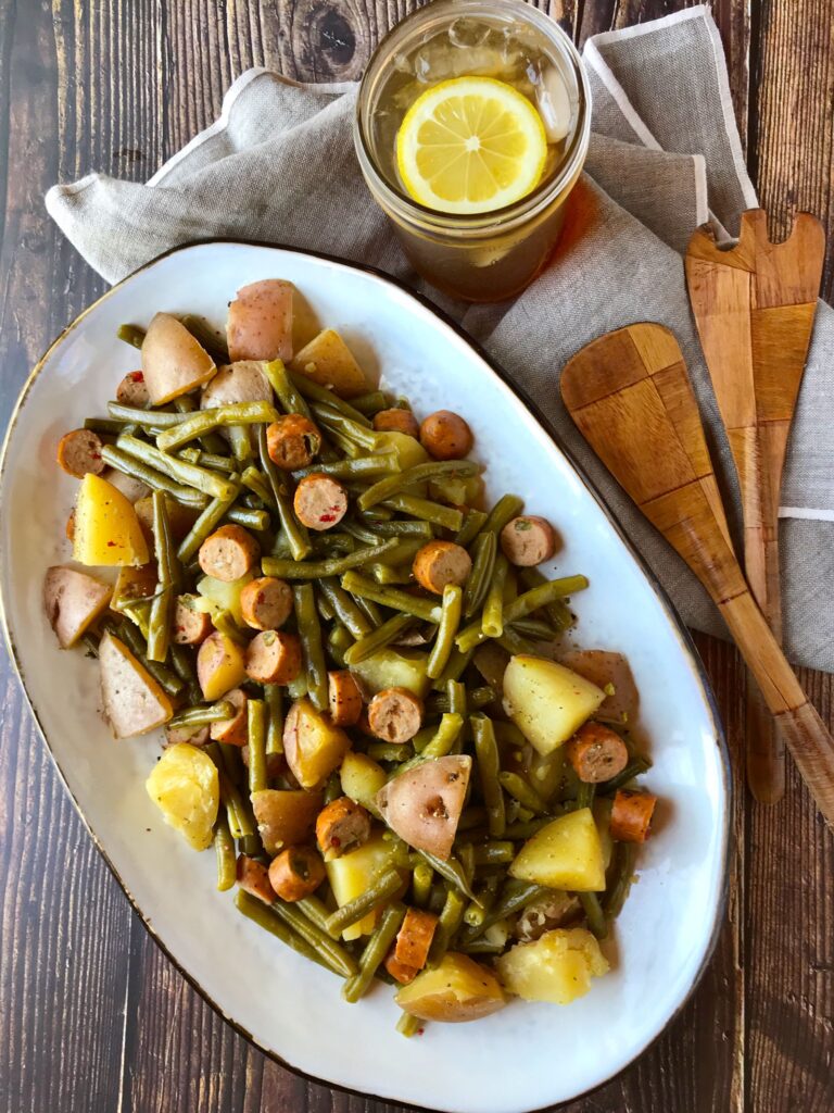 Slow Cooker Green Beans & Potatoes with Smoked Sausage - Gilbert's Craft Sausages