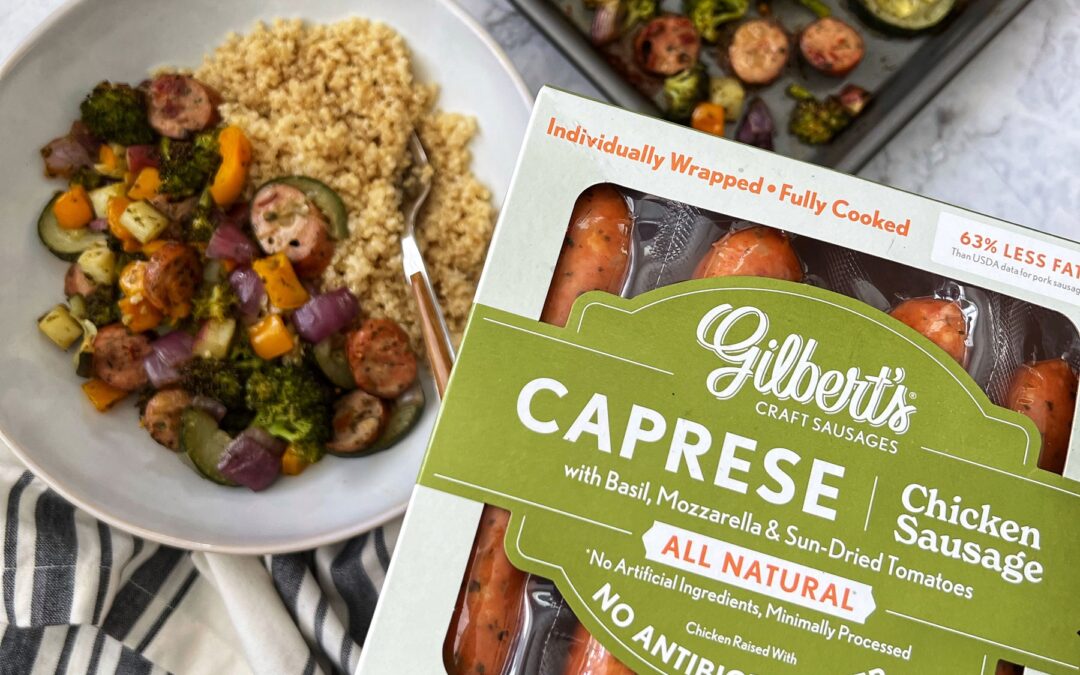 Caprese Sausage with Pesto Roasted Vegetables